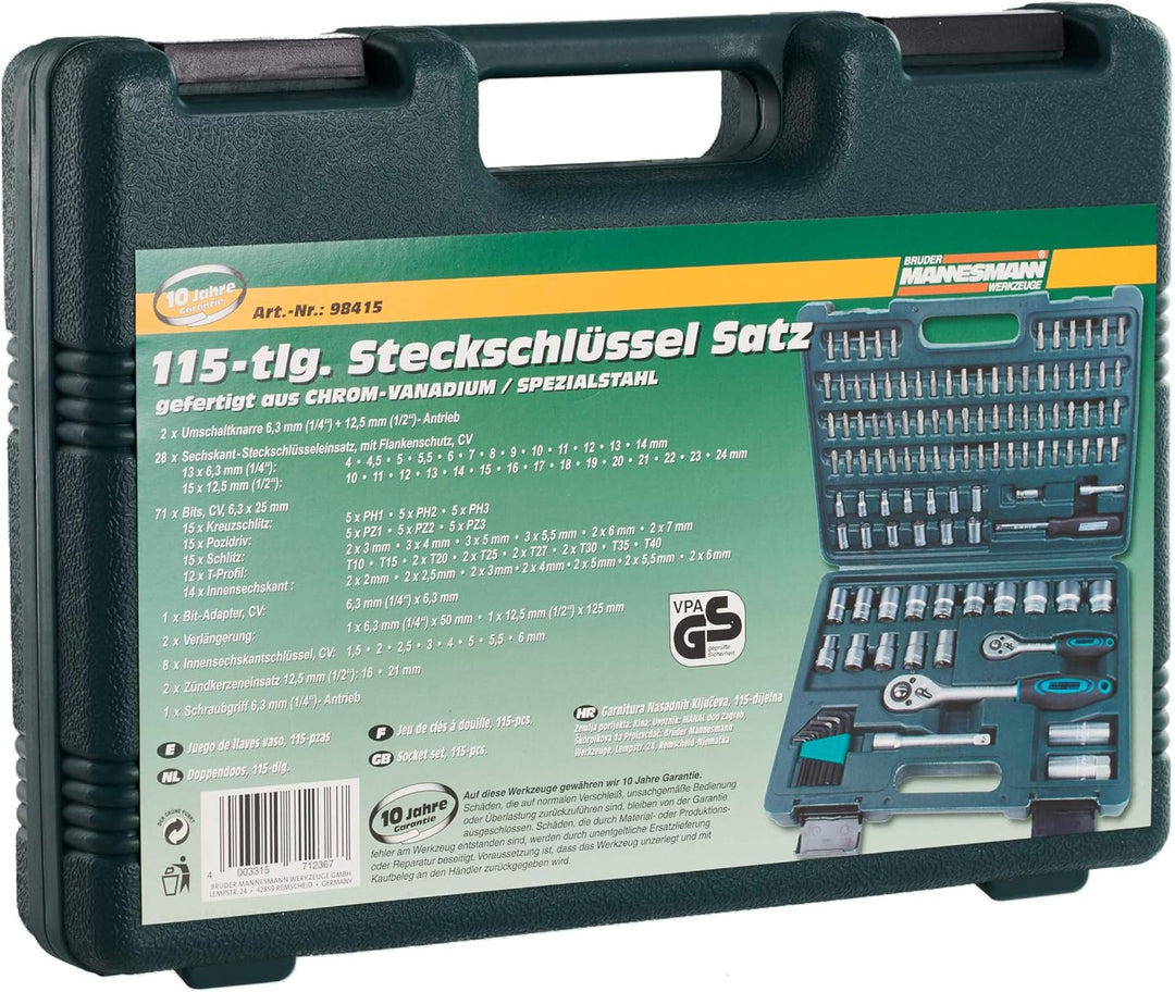 Brüder Mannesmann M98415 - coffrets clefs et douilles 115 pièces